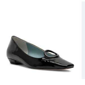 Frances Valentine New York Regan Square Toe Flat Metallic Leather Black Shoes 9